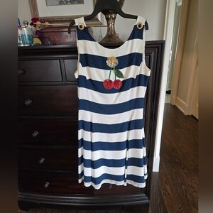 Dolce & Gabbana Dress, Size 48 Us 12, Navy Cream Red Cherries